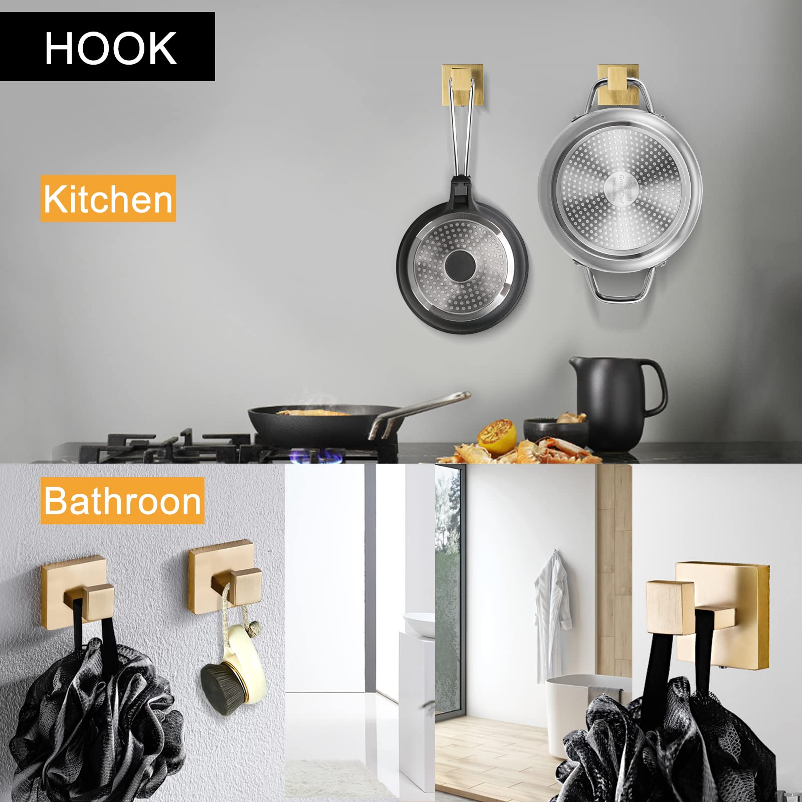 Tnoms Brushed Gold Towel Bar Set Bathroom Hardware Set, 5 Pieces Gold Bathroom Accessories Set Stainless Steel Wall Mounted Towe